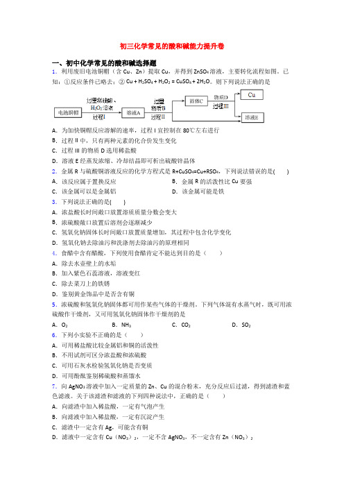初三化学常见的酸和碱能力提升卷