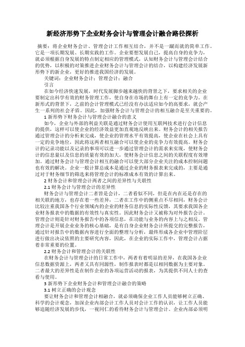 新经济形势下企业财务会计与管理会计融合路径探析