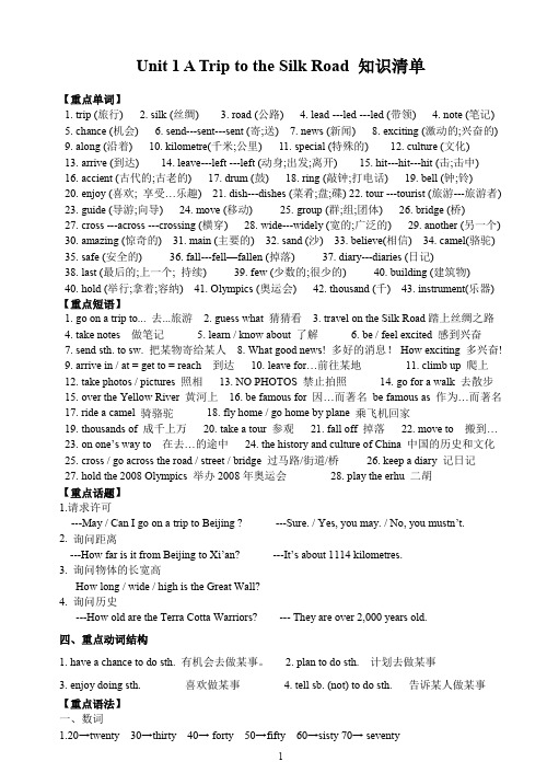 冀教版七年级英语下册Unit 1 知识清单