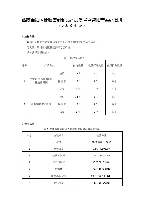 橡胶密封制品产品质量监督抽查实施细则(2023年版)