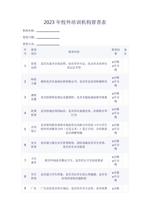 2023年校外培训机构督查表