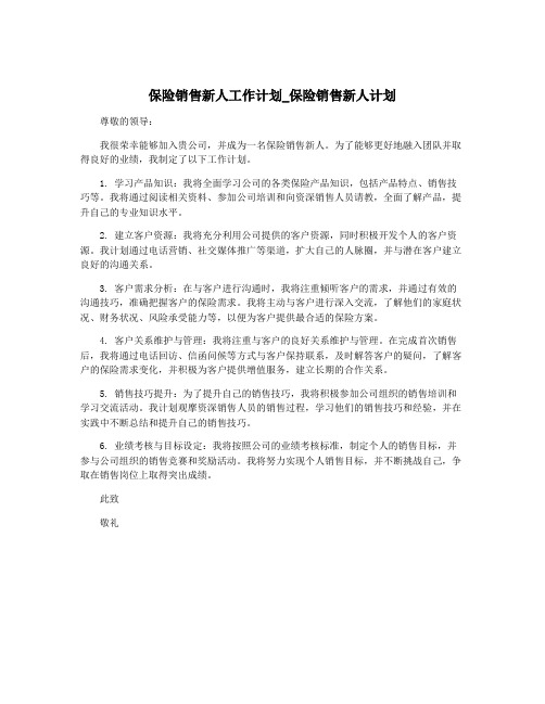 保险销售新人工作计划_保险销售新人计划