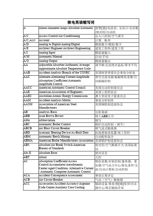 核电站英文缩写词汇编