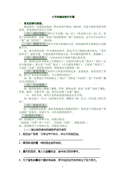 小升初语文修改病句经典训练题