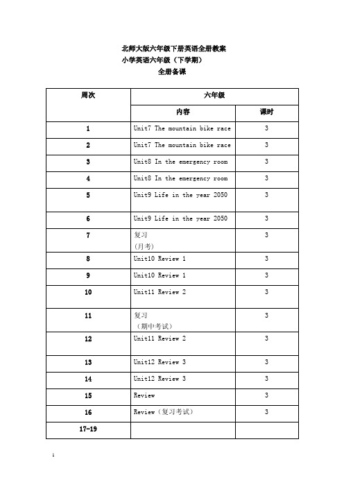 北师大版英语六下《教案备课》教学设计