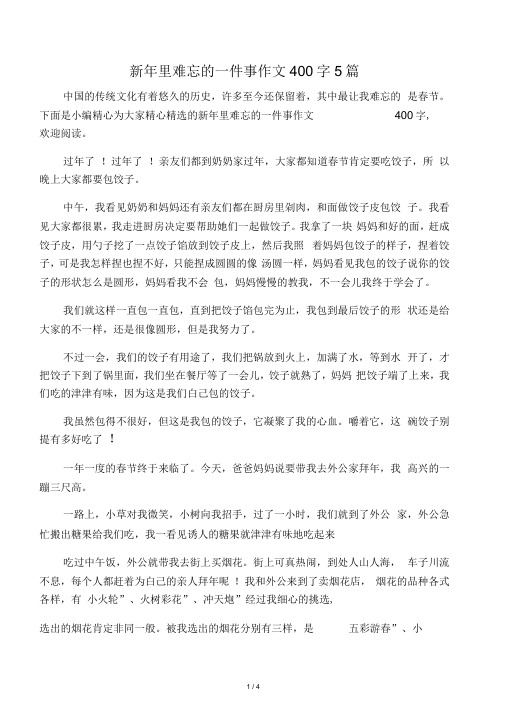 新年里难忘的一件事作文400字5篇