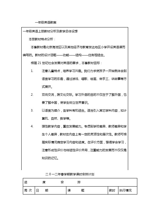 【人教版】(新起点)小学英语一年级下册：全册教案(Word版,61页)