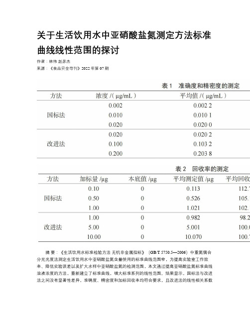 关于生活饮用水中亚硝酸盐氮测定方法标准曲线线性范围的探讨