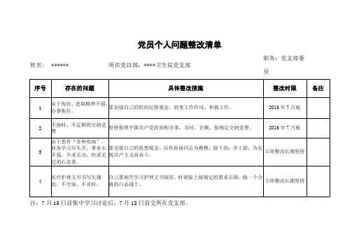 党员个人问题整改清单