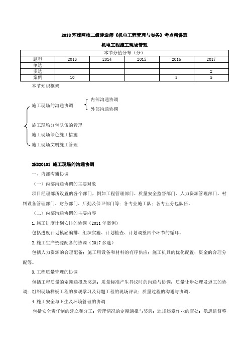 2018二建-机电实务-精讲班-50、2H320100机电工程施工现场管理