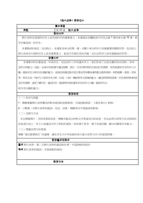 高中历史《鸦片战争》优质课教案、教学设计