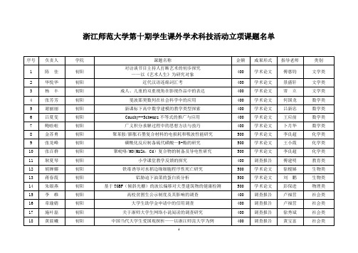 浙江师范大学第十期学生课外学术科技活动立项课题名单