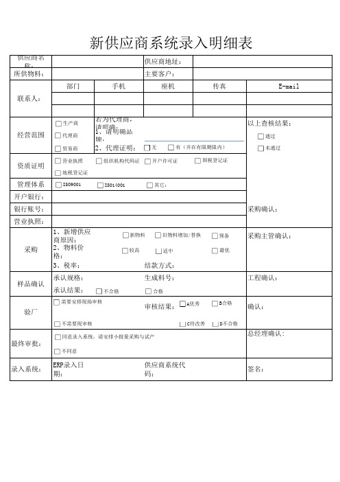 新供应商录入申请表讲课稿