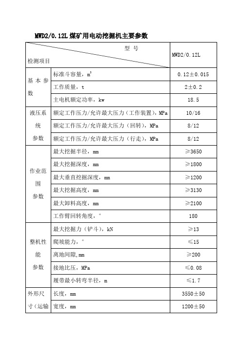 煤矿用电动挖掘机参数