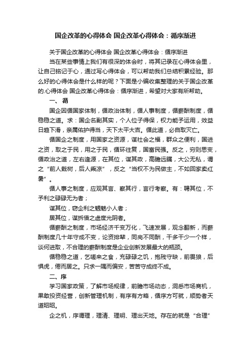 关于国企改革的心得体会国企改革心得体会：循序渐进