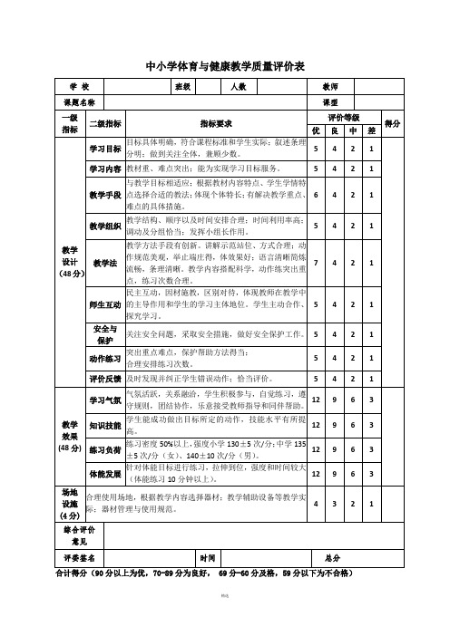 体育课的各种评分表等