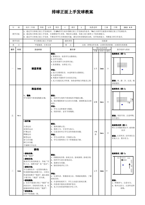 排球正面上手发球教案