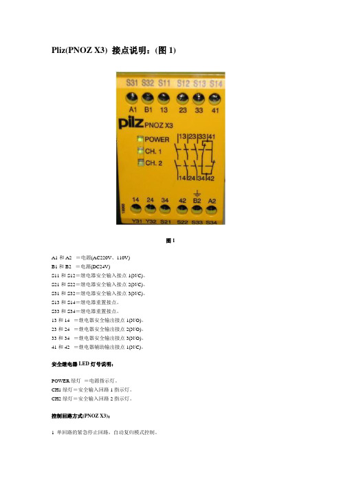 Pliz(PNOZ X3) 安全继电器接点说明