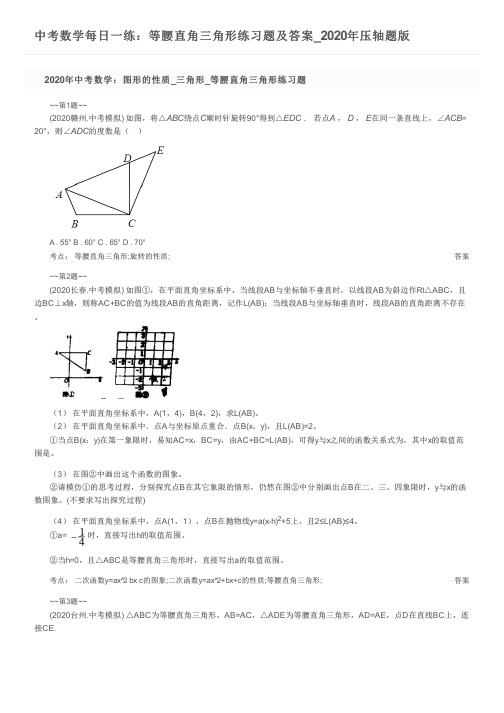 中考数学每日一练：等腰直角三角形练习题及答案_2020年压轴题版