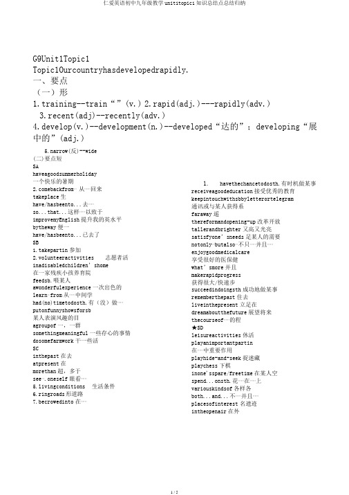 仁爱英语初中九年级教学unit1topic1知识总结点总结归纳