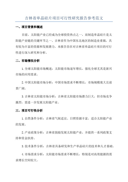 吉林省单晶硅片项目可行性研究报告参考范文