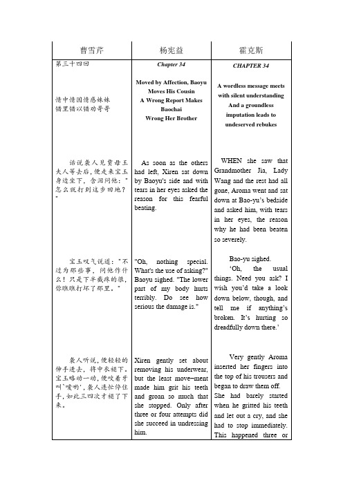 《红楼梦》杨宪益和霍克斯翻译对照--34