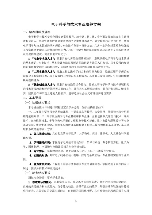 电子科学与技术专业培养方案