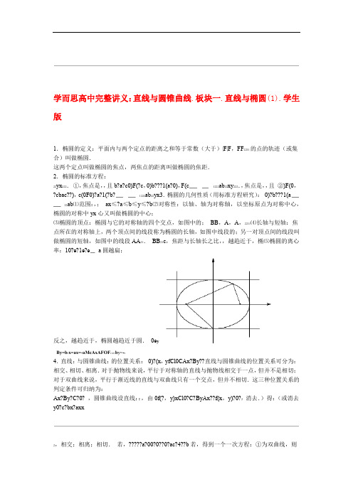 高中数学 直线与圆锥曲线 板块一 直线与椭圆1完整讲义学生版