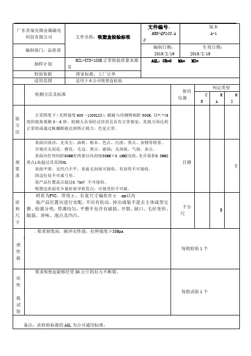 吸塑包装盒检验标准