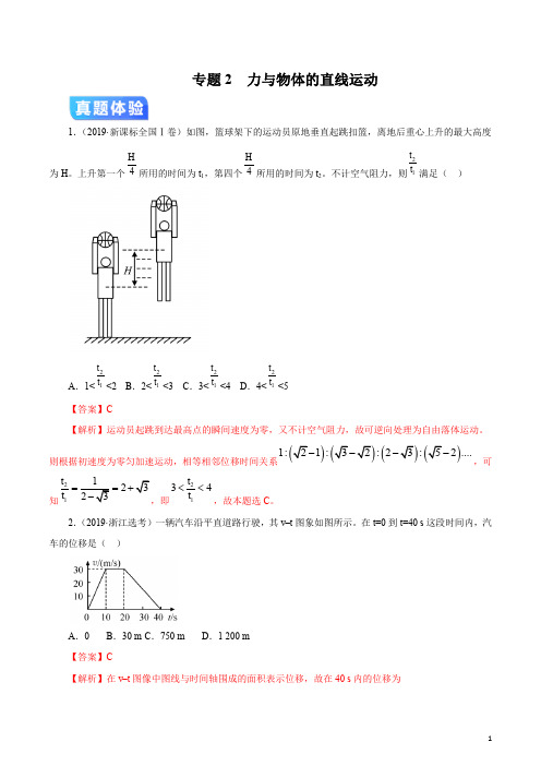 冲刺2020年高考物理二轮专项提升专题02 力与物体的直线运动(讲解)(解析版)