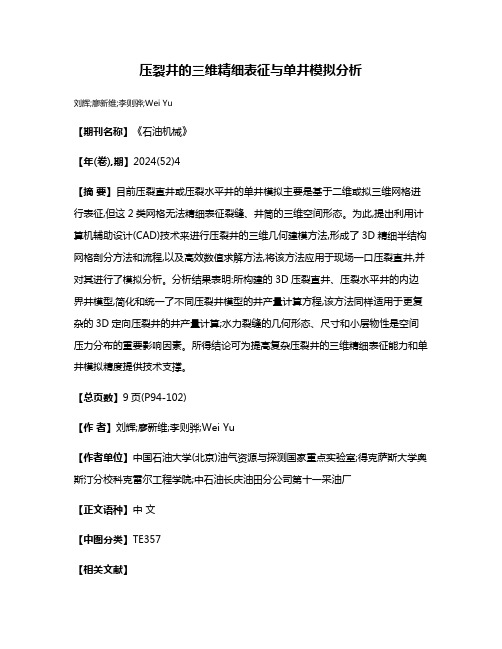 压裂井的三维精细表征与单井模拟分析