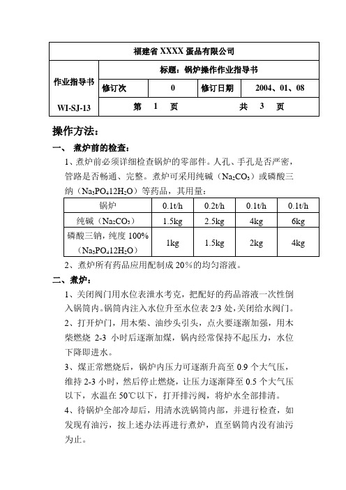 锅炉操作作业指导书