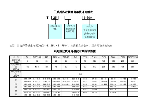 T系列热继电器选型表