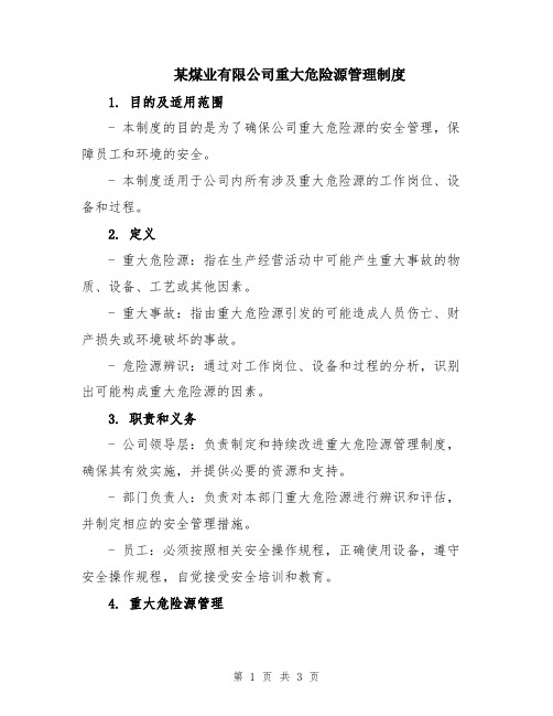 某煤业有限公司重大危险源管理制度