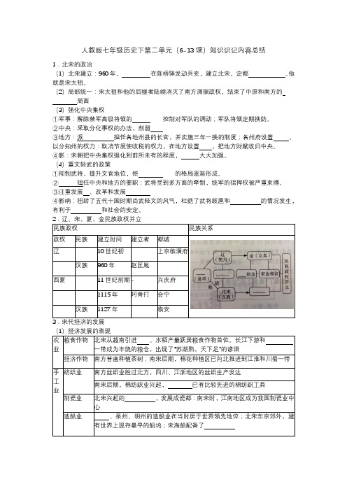 人教版七年级历史下第二单元(6-13课)知识识记内容总结