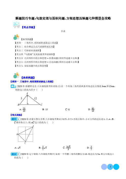 解题技巧专题：勾股定理与面积问题、方程思想压轴题七种模型全攻略(学生版)
