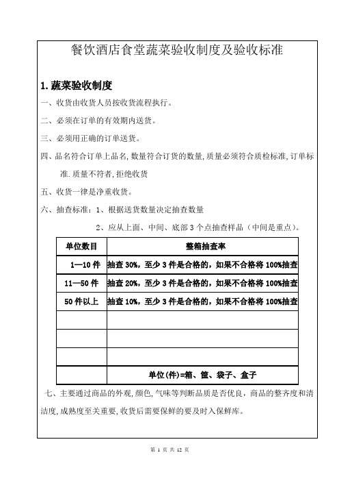 餐饮酒店食堂蔬菜验收制度及验收标准