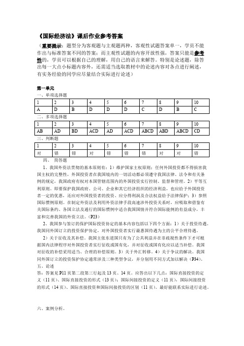 《国际经济法》课后参考答案