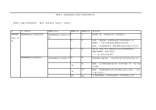 2019年二建《施工管理》教材变动明细