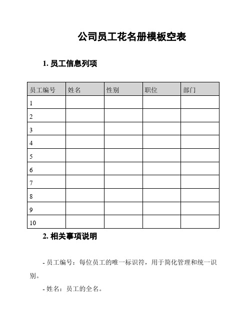 公司员工花名册模板空表