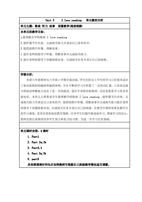 Unit 5 I love reading 单元教材分析