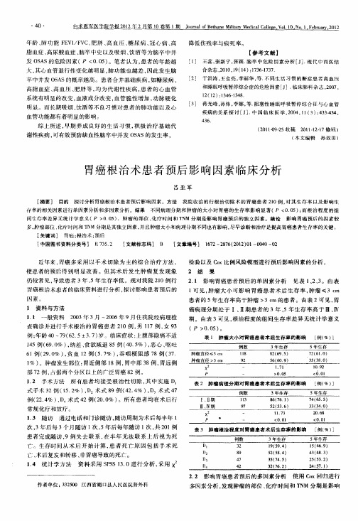 胃癌根治术患者预后影响因素临床分析