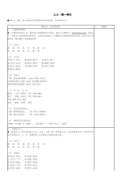 部编版语文二年级上册1-4单元新课预习手册