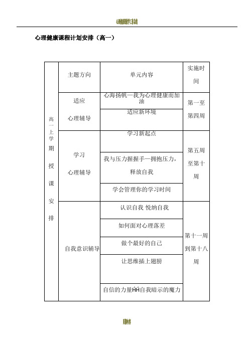 心理健康课程安排