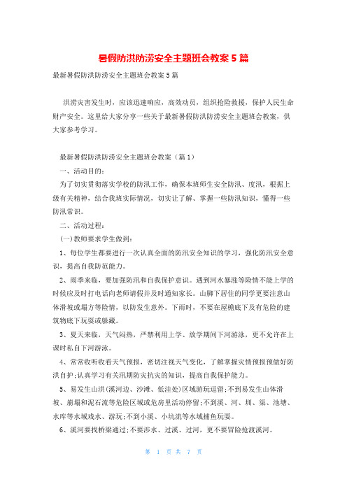 暑假防洪防涝安全主题班会教案5篇