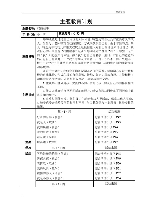 小班《我的故事》主题计划与反思