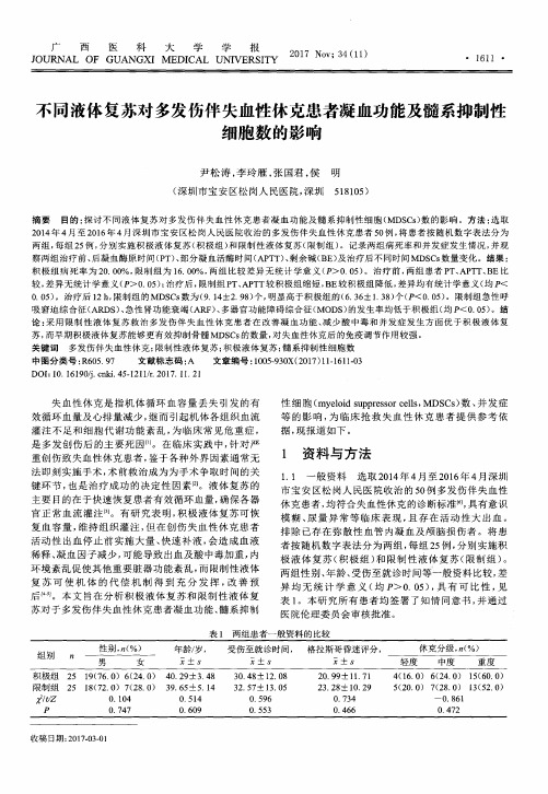 不同液体复苏对多发伤伴失血性休克患者凝血功能及髓系抑制性细胞