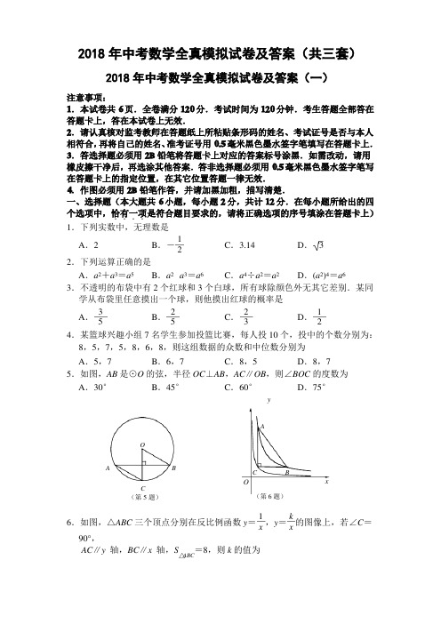 2018年中考数学全真模拟试卷及答案(共三套)