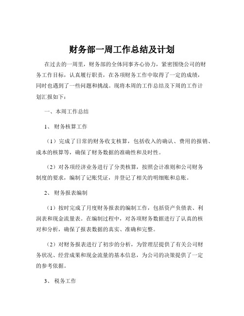 财务部一周工作总结及计划