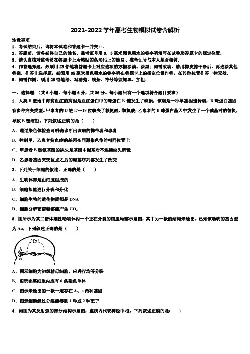 2022年上海市外国语大学附属外国语学校高三第三次模拟考试生物试卷含解析